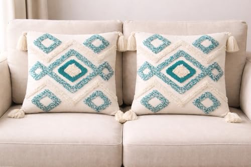 Image of RRC Boho Throw Pillows 16x16 Inch Set of 2 - Soft Mid Century Modern Decorative Pillow Covers, Aesthetic Cushion Cases for Couch, Sofa, Bed & Bedroom Decor (SkyBlue, 16X16(Inches))