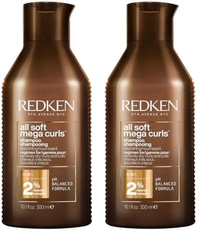 Redken Haarshampoo für trockenes, lockiges oder krauses Haar für Feuchtigkeit und Geschmeidigkeit, Mit Aloe-Vera, All Soft Mega Curls Shampoo, 300 ml (Packung mit 2)