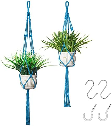 LRIGYEH Macrame Plant Hanger Indoor Outdoor Hanging Planters Set Flower Pots Holder Stand, Plant Basket Boho Home Decor (Type-B Blue, 2)