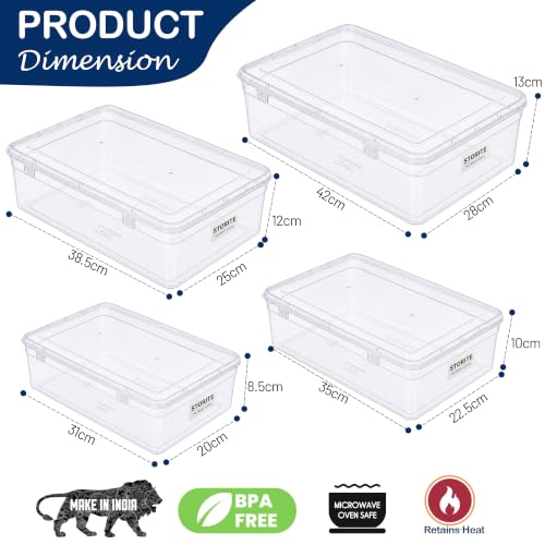 Image of Storite Set of 4 Transparent Multipurpose Plastic Storage Boxes with Lid | Multipurpose Storage Containers|5L, 6L, 8L & 14L Organizer Boxes for Jewellery,Stationery,Accessories & Home Organization