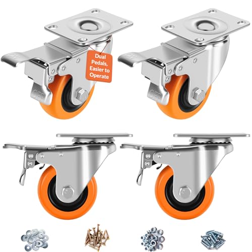 ASRINIEY Caster Wheels - 3' Casters Set of 4 Heavy Duty, Update Dual Locking Casters with ON/Off Tabs (Easier to Operate), Swivel Plate Casters, Non-Marking Castor Wheels for Furniture and Workbench