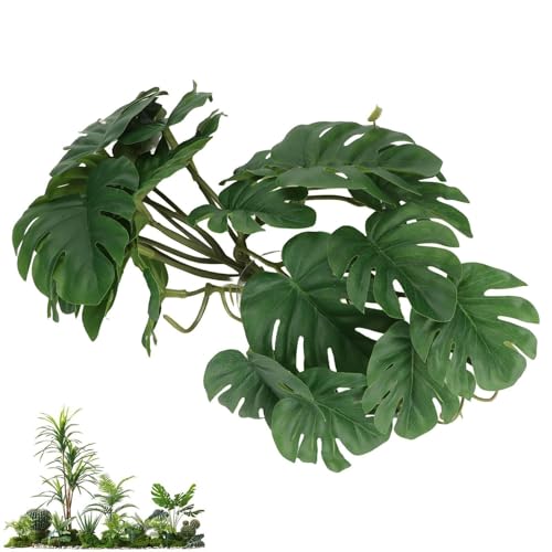 HERCHR 25 x 25 cm/9,8 x 9,8 po Plantes Artificielles pour Reptiles, Feuille de Palmier Artificielle Plastique Décorative avec Ventouse pour Aquarium de...