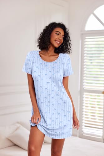 Image of Ekouaer 3 Pack Nightgowns for Women Short Sleeve Sleepshirt Night Shirts
