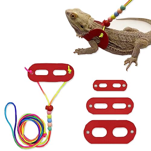 Image of 3 Packs Bearded Dragon Harness and Leash Adjustable(S,M,L) - Soft Leather Reptile Lizard Leash for Amphibians and Other Small Pet Animals (Red)