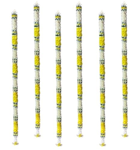 Image of Tia Crafts Artificial White Gajra Jasmine & Colourful Flower Strings for Wedding Decorations, Event Decor Perfect for Diwali, Ganpati & Pooja /Temple /Mandir Decoration, 5ft (6, Yellow -5ft), 20 cm