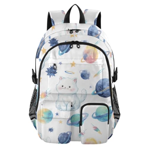 Mochila para laptop de 17.5 pulgadas con diseño de gatos espaciales impermeable