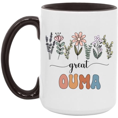 GordonDesign Great Ouma Gift – Tazza floreale – Regalo per la nuova grande Ouma – Annuncio del bambino – Annuncio di gravidanza Ouma – Regalo per la festa della mamma – Regalo di compleanno – Black