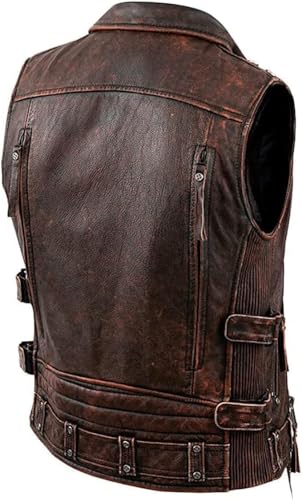 Hide & Seek Men’s Vintage Classic 1950's Brando Cowhide Leather Classic Sleeveless Biker Motorcycle Leather Vest4
