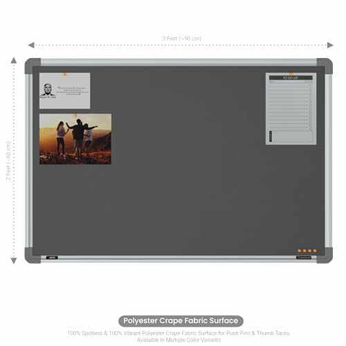 Image of Scholar Art Metis 2x3 Feet Bulletin Notice Board for Wall & Study Table | Vibrant & Versatile Crape Cloth + High Density Soft Board for Pinning Photos, Sticky Notes & Reminders (Grey)