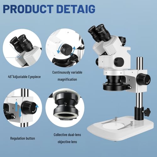Image of Professional Trinocular Stereo Zoom Microscope,with 56-Bulb LED Ring Light,6X-45X Magnification,WF10X Eyepieces,0.6X-4.5X Zoom Objective, 0.5X CTV Trinocular High Definition Adapter