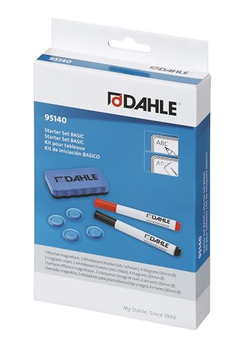 Dahle 95140-13540 Whiteboard Starterset (2 Boardmarker rot/schwarz, 4 Magnete, 1 magnetischer Wischer)