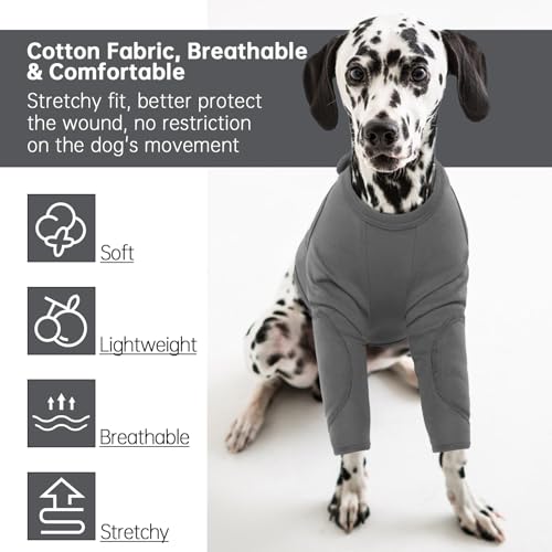 Vorderbein Ärmel für Hunde, Single Front Leg Recovery Sleeve Hund Vorderbeinschoner Ellenbogenbandage Protector für Hot Spots Wunden Bandagen Hundeschenkel Schutz Bodysuit(Grau, S)