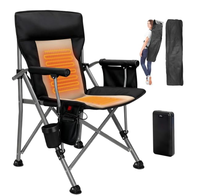 Heated Camping Chair with 20,000 mAh Battery, Loog-Lasting for 500 Mins, Fully Padded Heated Camp...
