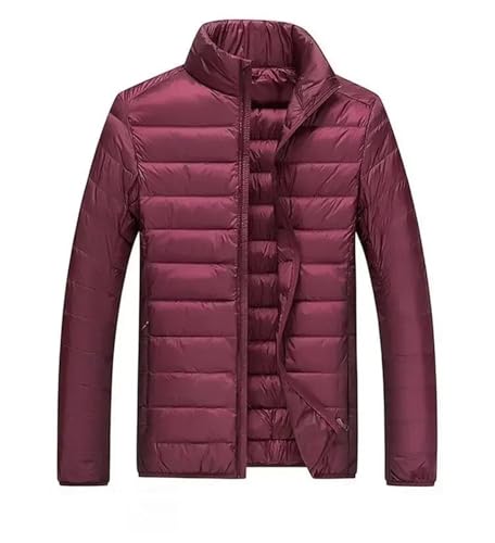 RUWLFE Chaqueta de plumas for hombre, impermeable, informal, portátil, for exteriores, ligera, acolchada, for otoño e invierno, cómoda para Hombres(Red,L)