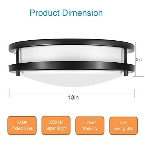 Drosbey 36W Ceiling Light Fixture, 13In Flush Mount Light Fixture, Led Ceiling Lamp For Bathroom, Bedroom, Kitchen, Laundry Room, Garage, Super Bright 3200 Lumens, 5000K Daylight White #TOP4