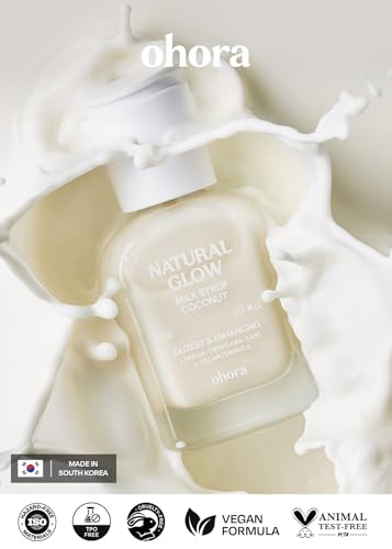 Image of ohora Natural Glow Milk Syrup Nail Strengthener (Coconut) - Tinted Nail Hardener for Brittle, Damaged Nails, Quick-Dry Glossy Finish, Nail Repair & Growth, 15 mL