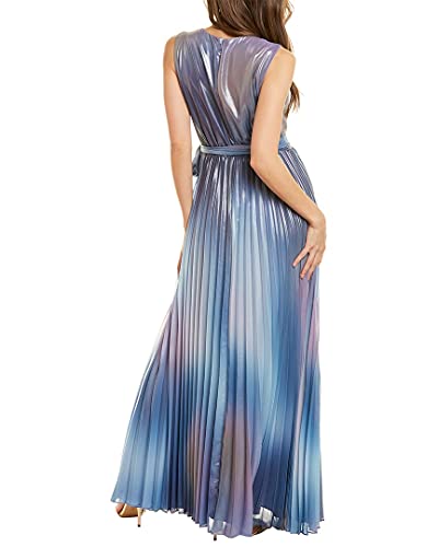 Tahari Asl Women's Sleeveless Surplus Tie Dye Sunburst Pleat Gown, Blue Pink Haze, 8 #TOP1