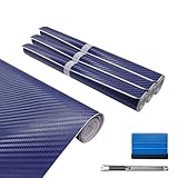 BWBWND 3 PCS 3D Carbon Fiber Vinyl Wrap, 12×60 Inches Car Air Release Sticker with Knife & Hand Tool, Vehicle Self Adhesive Wrap Film Anti-Wrinkle Vinyl Roll for Car Motorcycle (Dark Blue)