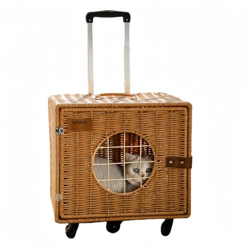 Danussi籐製ペットキャリー リュック ペットキャリー キャスター付き 猫 猫用 キャリー カート 犬 小型犬 ペットキャリーケース 折り畳み 取り外し可能な車輪 ドライブ 旅行 通院 防災 避難用 キャリー (四角)