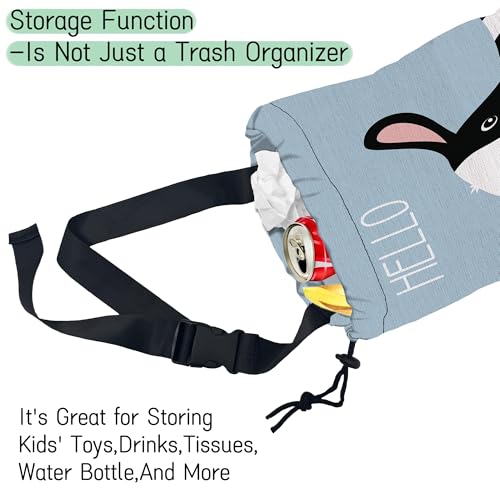 Image of Cute Cow Car Garbage Bag,Waterproof Small Car Trash Bag Hanging Back of Seat,Drawstring Hanging Car Trash Bag with Adjustable Buckle for Car Accessories