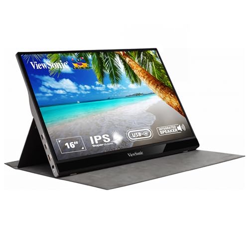 ViewSonic 16 Inch Portable LCD Monitor with One-Cable Solution 60W Charge Back for laptops and Mobile Devices Speaker, 2 x USB Type-C, Light Weight, Metal Case, Aluminum Stand & Anti-Slip Cover VG1655 ViewSonic 16 Inch Portable LCD Monitor with One-Cable Solution 60W Charge Back for laptops and Mobile Devices Speaker, 2 x USB Type-C, Light Weight, Metal Case, Aluminum Stand & Anti-Slip Cover VG1655
