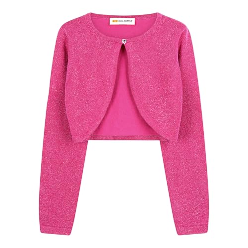 Image of BOLEROSE Girls Sparkle Long Sleeve Bolero | Open Front, Heart Diamante Button, Glitter Thread, Cropped Length, Ribbed Cuffs, Won't Shed or Flake, Ages 3-14