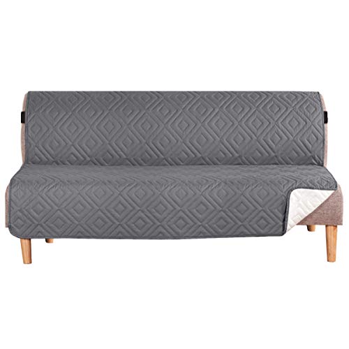 H.VERSAILTEX Futon Cover Reversible Sofa Slipcover Furniture Protector Water Resistant 2 Inch Wide Elastic Straps Futon Sofa Bed Pets Kids Dog Cat Fit Sitting Width Up to 70″(Futon, Gray/Beige)