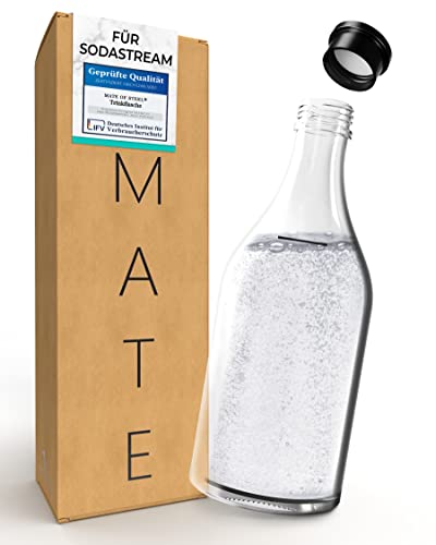 MATE OF STEEL® Kompatibel mit Sodastream Crystal 2.0 - Premium 0.8L Glas Flasche - Kohlensäure geeignet | 800ml Sprudelflasche aus Glas | Soda Flaschen | Ersatzflaschen Cover