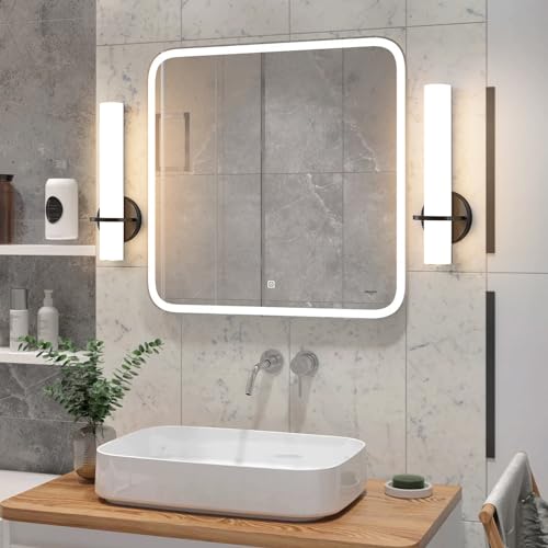 Image of AIJIASI Wall Sconce Light - 15 inch Modern Black Bathroom Light Fixtures Wall Sconces Set of Two Dimmable LED Sconce Lighting, 15W 3000K Wall Light with Acrylic Shade for Bedroom Stairway Living Room