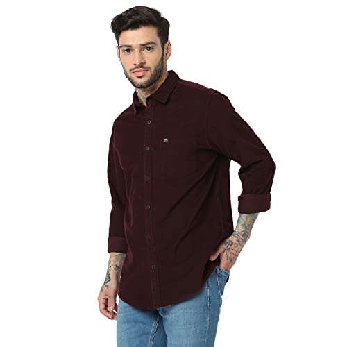 Image of Spykar Men's Slim Fit Raised Collar Full Sleeve Solid Casual Shirts