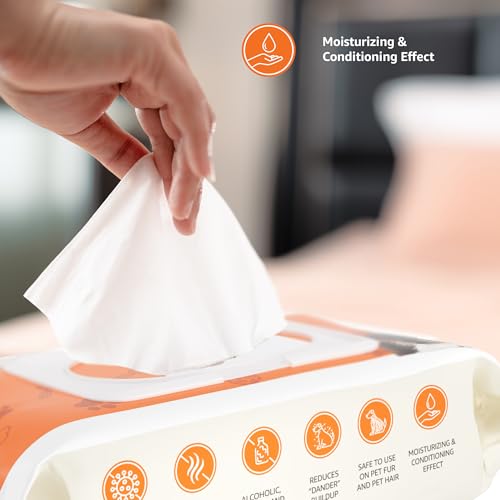 Image of Amazon Basics Pet Grooming Wipes | Mild Scent | Odor Control | Moisturizing | Antibacterial | Safe for All Dogs, Cats, Puppies, Kittens | Suited for Travel & Outdoors | 200 Count (100 x 2 Pack)