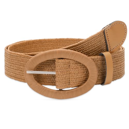 WHIPPY Women Straw Woven Elastic Stretch Waist Belt, Boho Braided Skinny Dress Belts for Women