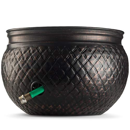 LifeSmart Garden Hose Pot Storage Holder with Lid Copper Accents 16 x 12 Inches