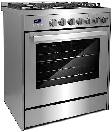 COSMO COS-305AGC 30 in. 5.0 cu. ft. Freestanding Single Oven Gas Range with 5 Burner Cooktop and Heavy Duty Cast Iron Grates in Stainless Steel