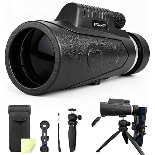 Paxvanta 12X50 Monocular Telescope for Bird Watching - HD BAK4 Prism FMC Lens with Smartphone Adapter & Tripod - Waterproof Fogproof Compact Monocular for Adults Wildlife Hiking & Sports (Black)
