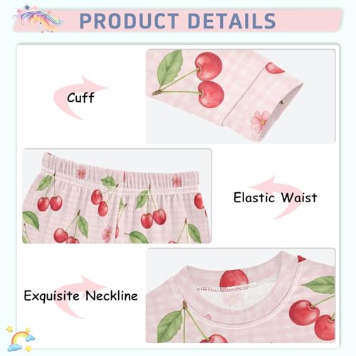 Pajama Sets Long Sleeve Cherry Pattern Fruit Soft Comfy Sleepwear 2 Piece PJS 3-8T4