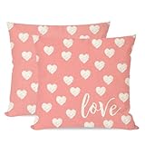 PANDICORN Valentines Day Pillow Covers 18X18 Inch Set of 2 Heart Love Pink Valentines Day Decor Outdoor Modern Farmhouse Decorations Pastel Valentine Decorative Throw Pillow Cases for Home Sofa Couch
