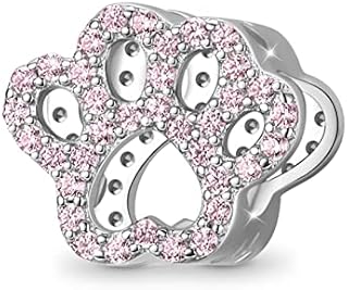 GNOCE Crystal Pink Paw Charm Bead Sterling Silver Charm Fit Bracelet/Necklace for Women Girls Wife Daughter