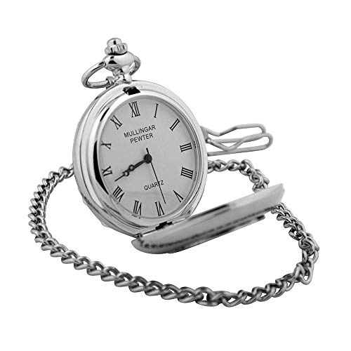 Image of Mullingar Pewter Irish Celtic Pocket Watch Knots and Swirls Face Design | Genuine Pewter Metal | Comes in Display Box | Irish Gifts