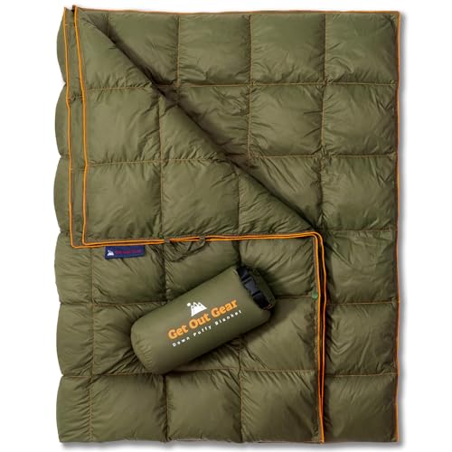 Get Out Gear Down Camping Blanket – Outdoor Lightweight Packable 650 Fill Power Down Blanket Compact Waterproof and Warm Backpacking Quilt for Camping Hiking Travel Hammock