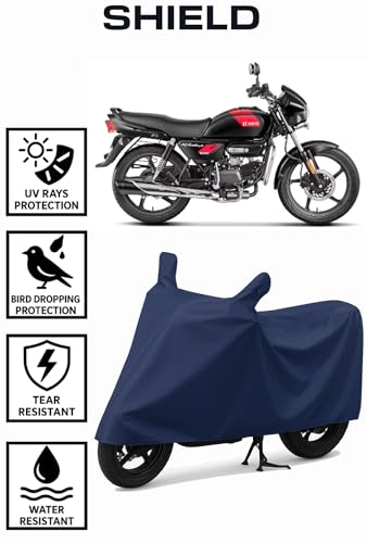 Image of Shield Heavy Duty Bike Cover for Hero Splendor XTEC | All-Season, Tear-Proof Fabric | with Side Mirror Pocket & Buckle Belt | Hero Splendor XTEC Bike Cover