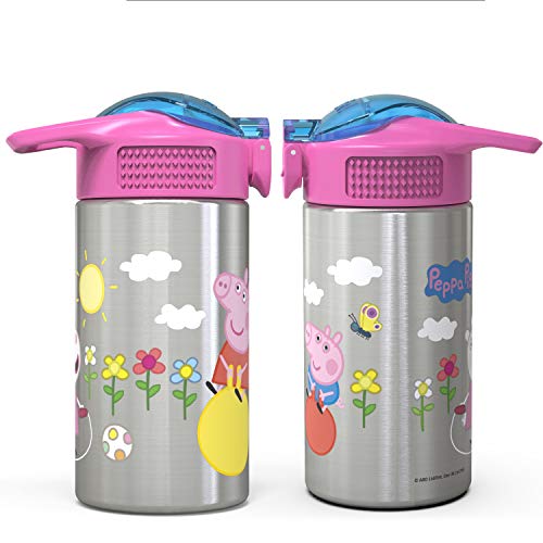 Image of Zak Designs Peppa Pig 15.5oz Stainless Steel Kids Water Bottle with Flip-up Straw Spout - BPA Free Durable Design, Peppa Pig SS, Single Wall