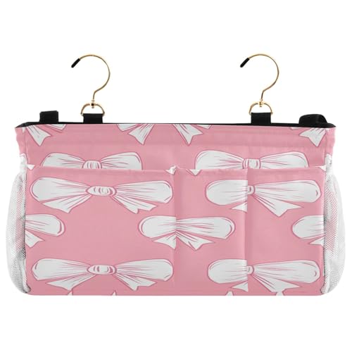 BOESI Doodle Cute Bow Pattern Bedside Storage Hanging Bag, Hanging Storage Basket, Suitable for Storing Cell Phones, Water Bottles, Books