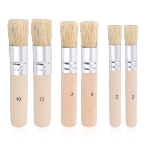 6Pcs Wooden Stencil Brushes Natural Bristle Template Paint Brushes for Wood Wall Model House Acrylic Oil Watercolor Painting Card Making & DIY Art Crafts (3 Sizes)
