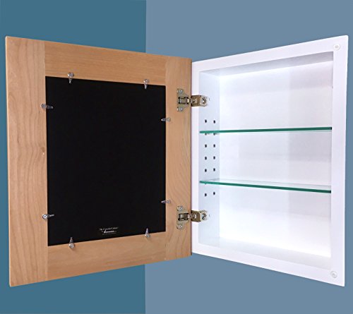 Image of 14x18 Concealed Picture Frame Medicine Cabinet without Mirror for Bathroom, Recessed in the Wall, Made in North America, Real Wood, NO MDF, Adjustable Shelves, Unfinished Shaker