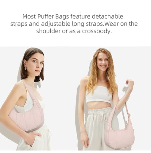 Waterproof Puffer Crescent Shoulder Bag for Women,Women's Nylon Quilted Hobo Bag, Adjustable Strap Puffy Handbag Hobo Bag2