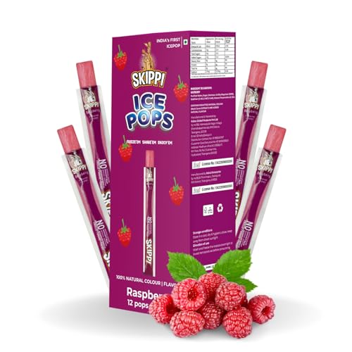 Skippi Ice Pops Raspberry Icepops | 90s Kids Candy | Vegan Popsicle Sticks | Fat Free Ice Candy - Raspberry Flavour (Box of 12 Pops)