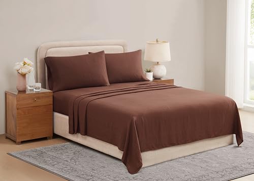 Brooklyn Loom Flax Linen Brown California King Sheet Set, Solid Color Themed, Oeko-TEX Certified Confidence