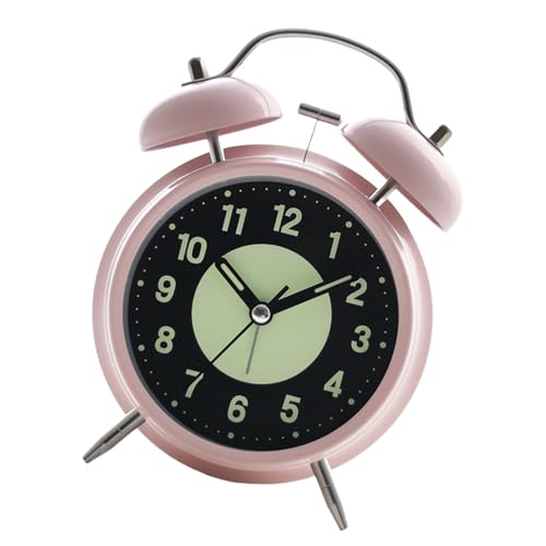 ヴィンテージツインベル目覚まし時計大音量で鳴る睡眠者用電池式光るダイヤル静かな操作デスク常夜灯機能アラーム