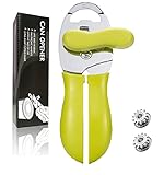 Anosiar Manual Can Openers, 4 in 1 Safety & Smooth Edge Tin Can Opener, with Non-Slip Handle and Ergonomic Turning Knob Handled Can Opener for Elderly with Arthritis (Green)